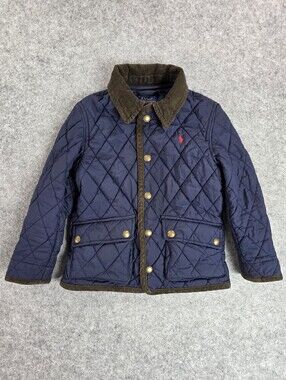 Polo by Ralph Lauren Navy Quilted Jacket with Brown Corduroy Trim Chore Sz 5